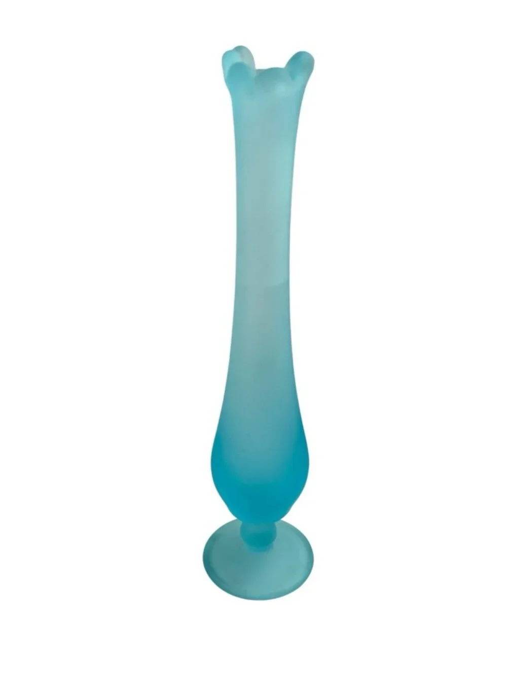 *Vtg Westmoreland Swung Blue Satin Glass Bud Vase 8 Finger Footed Mid Century